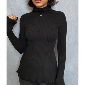 Vintage 90s Y2K Calvin Klein Jeans Ribbed Velvet Ruffle Hem Turtleneck Sweater M